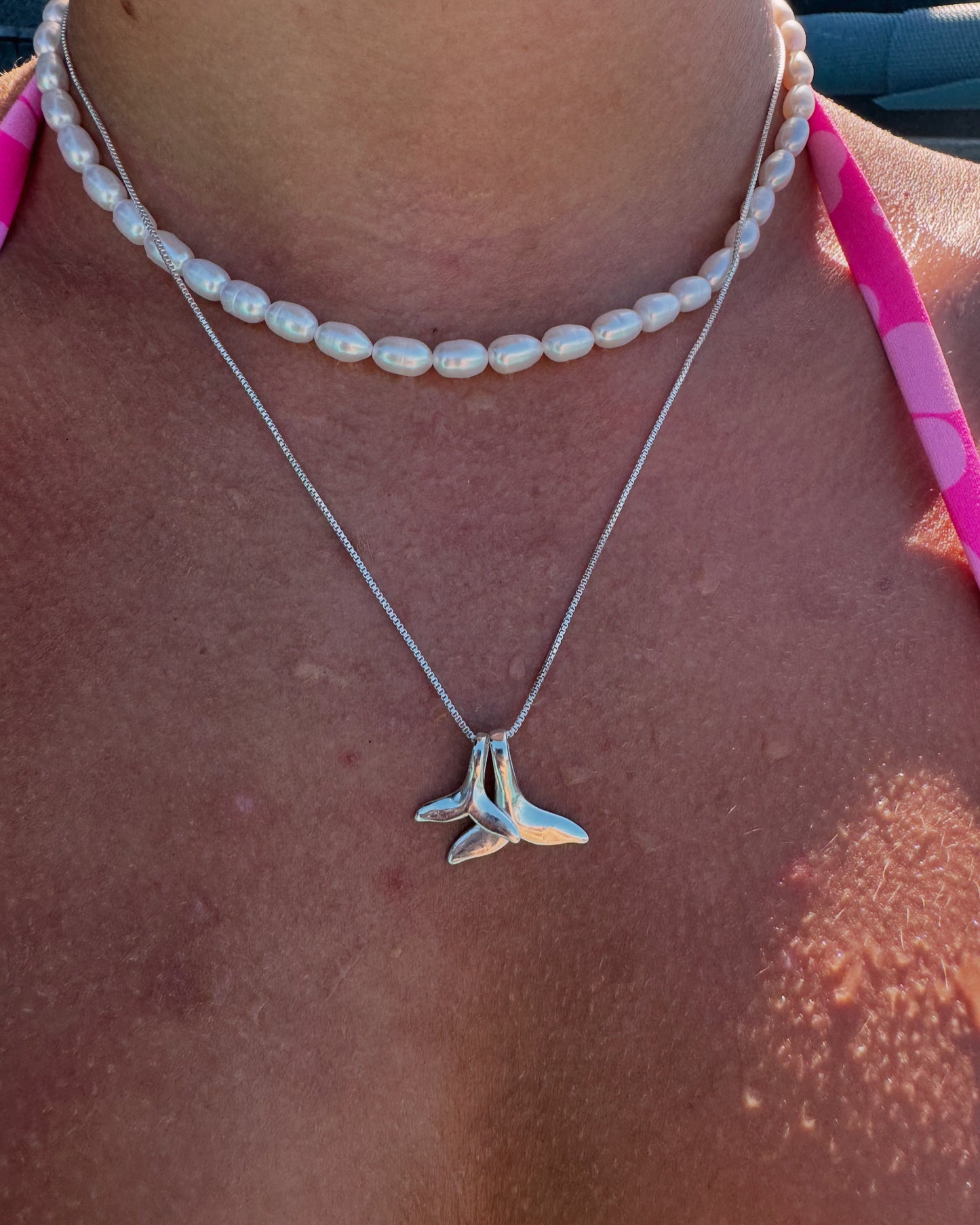 Mother and calf whale tail necklace