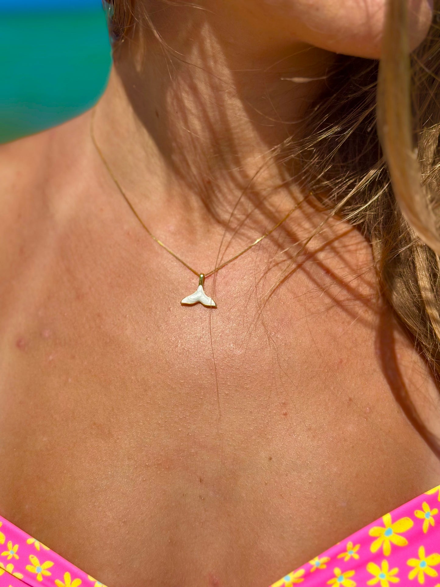 Mother of pearl whale tail necklace