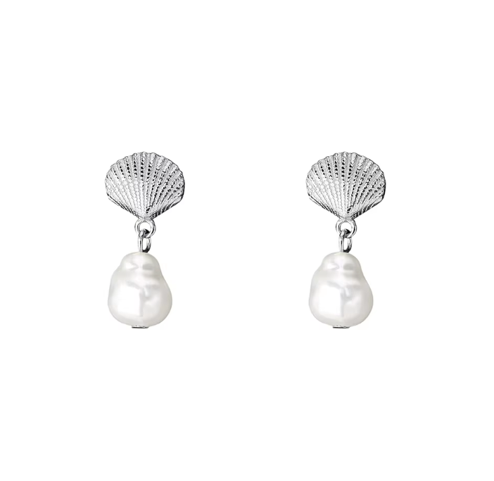 Clam and pearl dangly earrings