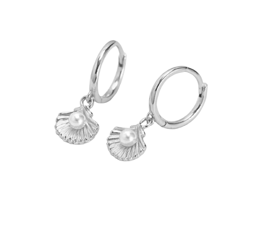 Clam and pearl hoop earrings