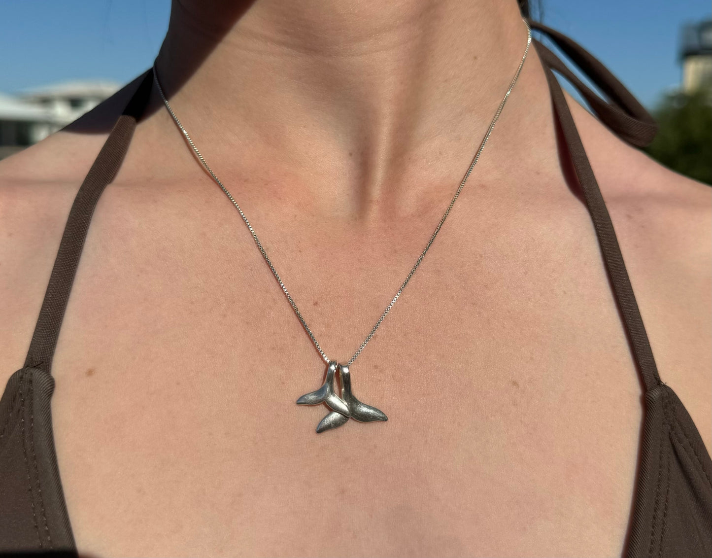 Mother and calf whale tail necklace