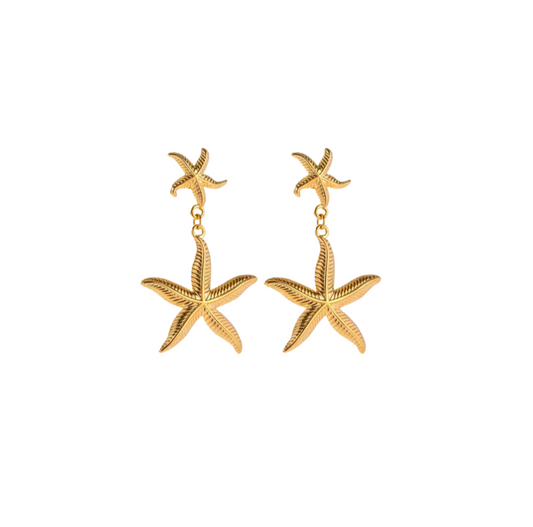 Gold double starfish earrings