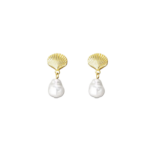 Clam and pearl dangly earrings